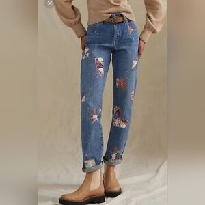NWOT Pilcro By Anthropologie Slim Boyfriend Jeans with Patchwork Detail
